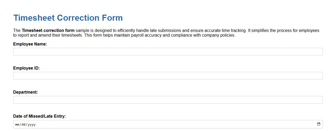 Timesheet correction form sample for late submissions image preview