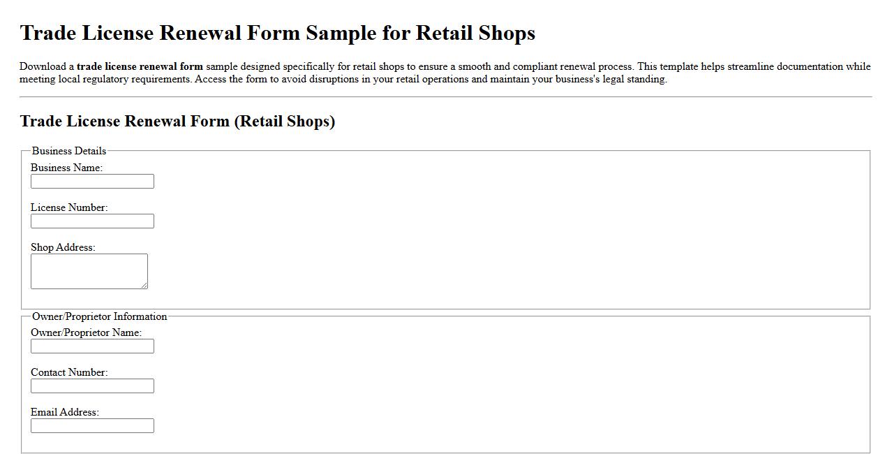 Trade license renewal form sample for retail shops image preview