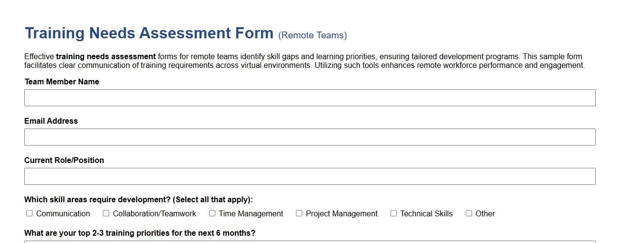 Training needs assessment form sample for remote teams image preview