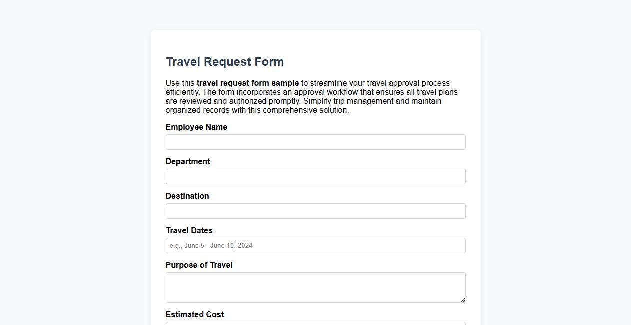 travel request form sample with approval workflow image preview
