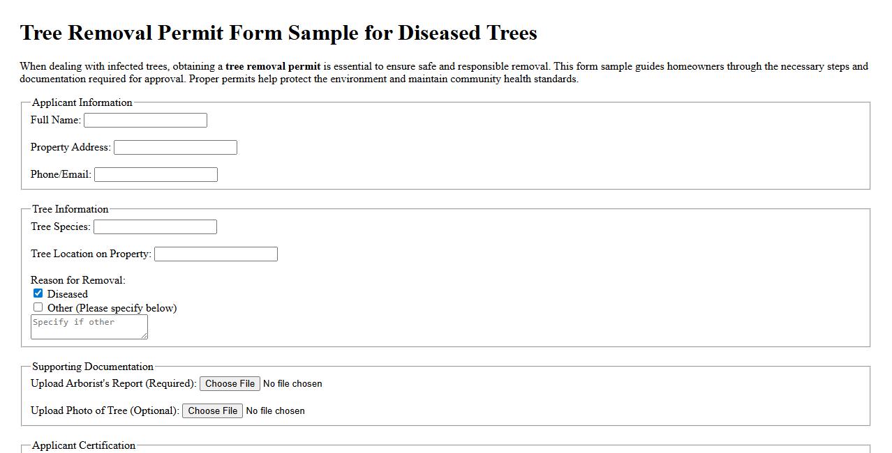 Tree removal permit form sample for diseased trees image preview