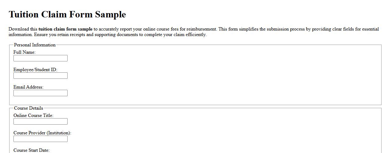 Tuition claim form sample for online course fees image preview