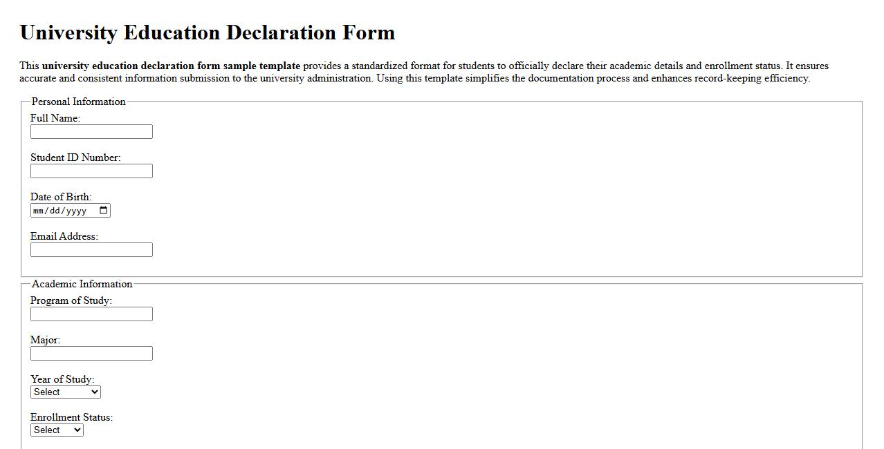 university education declaration form sample template image preview