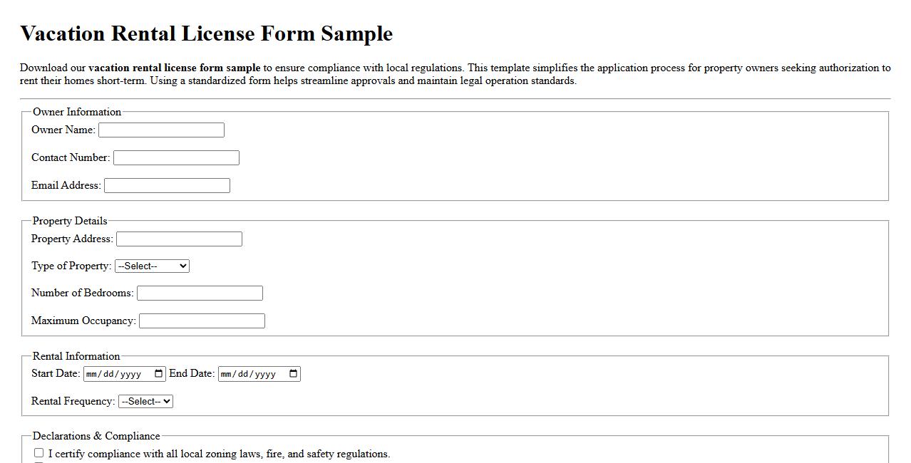 Vacation rental license form sample image preview
