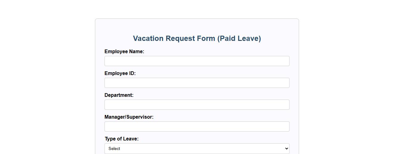 Vacation request form sample with paid leave image preview