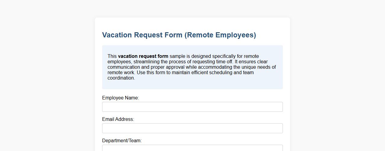 Vacation request form sample for remote employees image preview