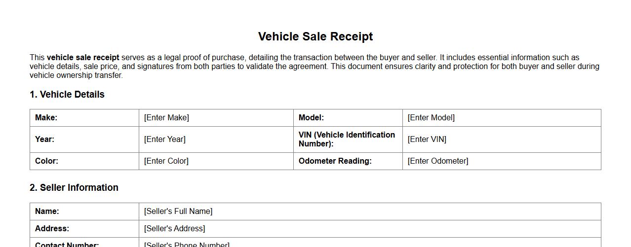 Vehicle sale receipt with buyer and seller signatures image preview