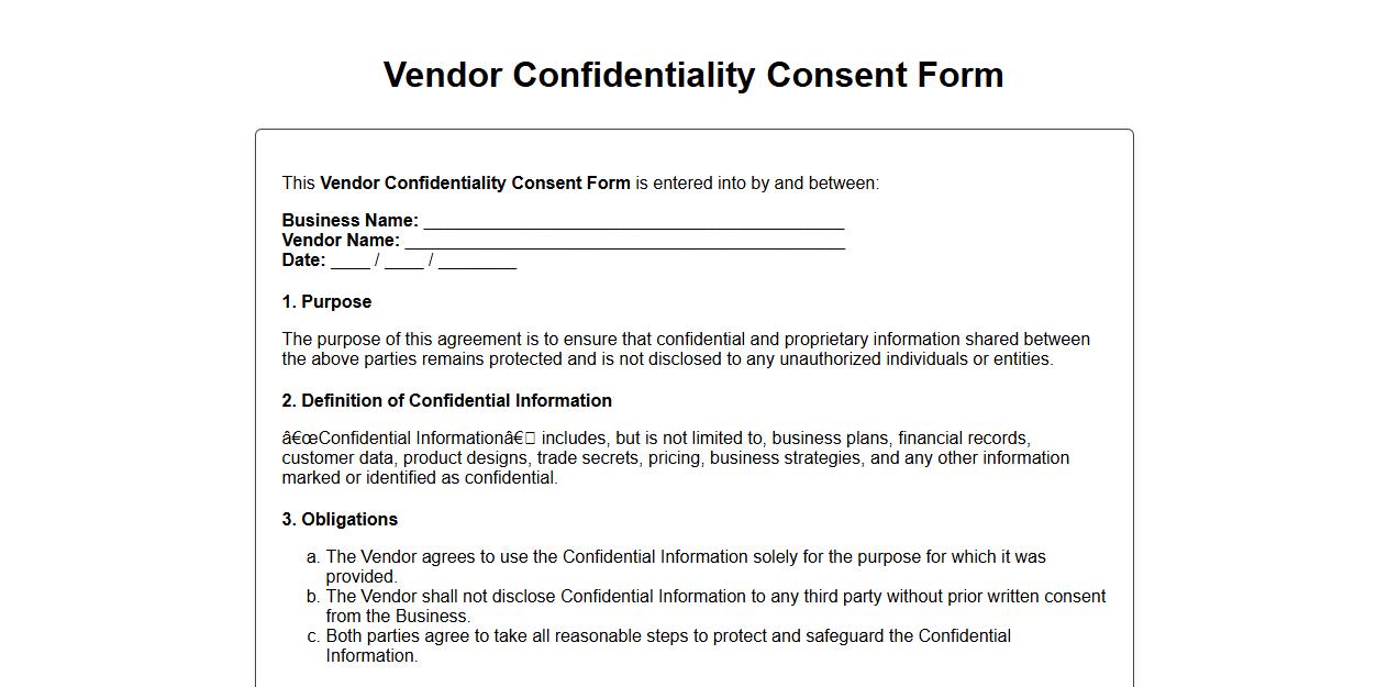 Vendor confidentiality consent form sample image preview