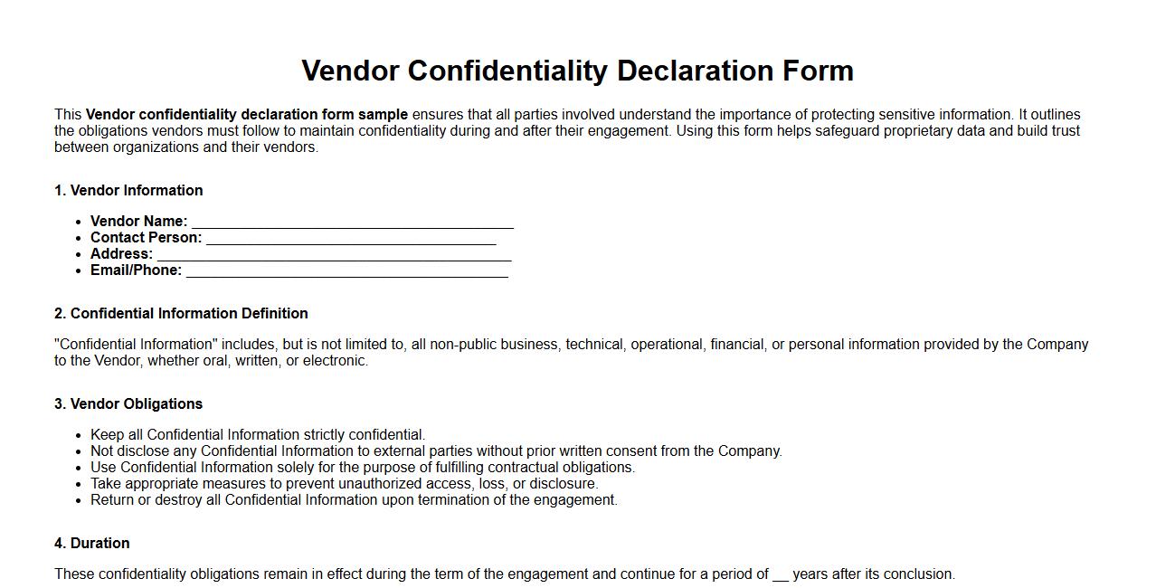 Vendor confidentiality declaration form sample image preview