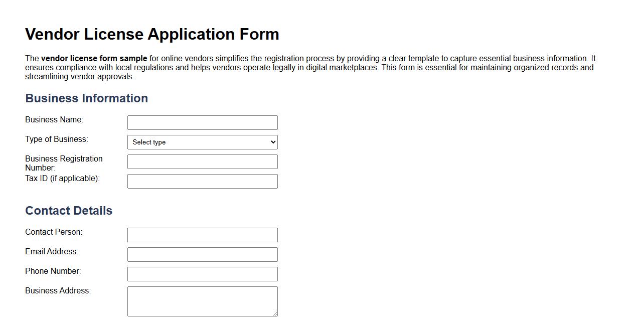 vendor license form sample for online vendors image preview