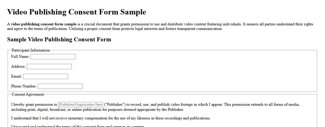 Video publishing consent form sample image preview