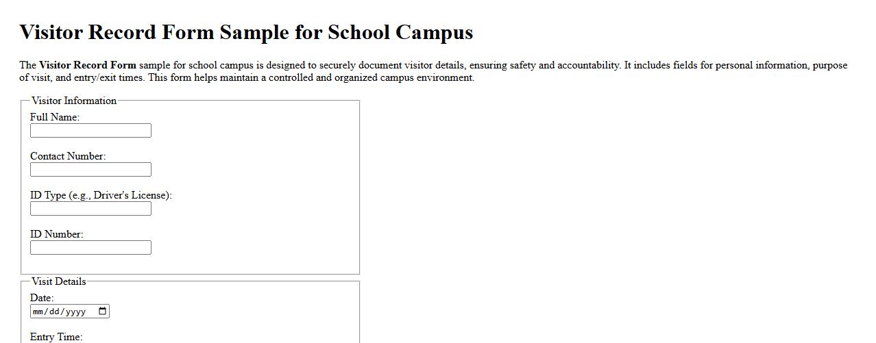 Visitor Record Form Sample for School Campus image preview