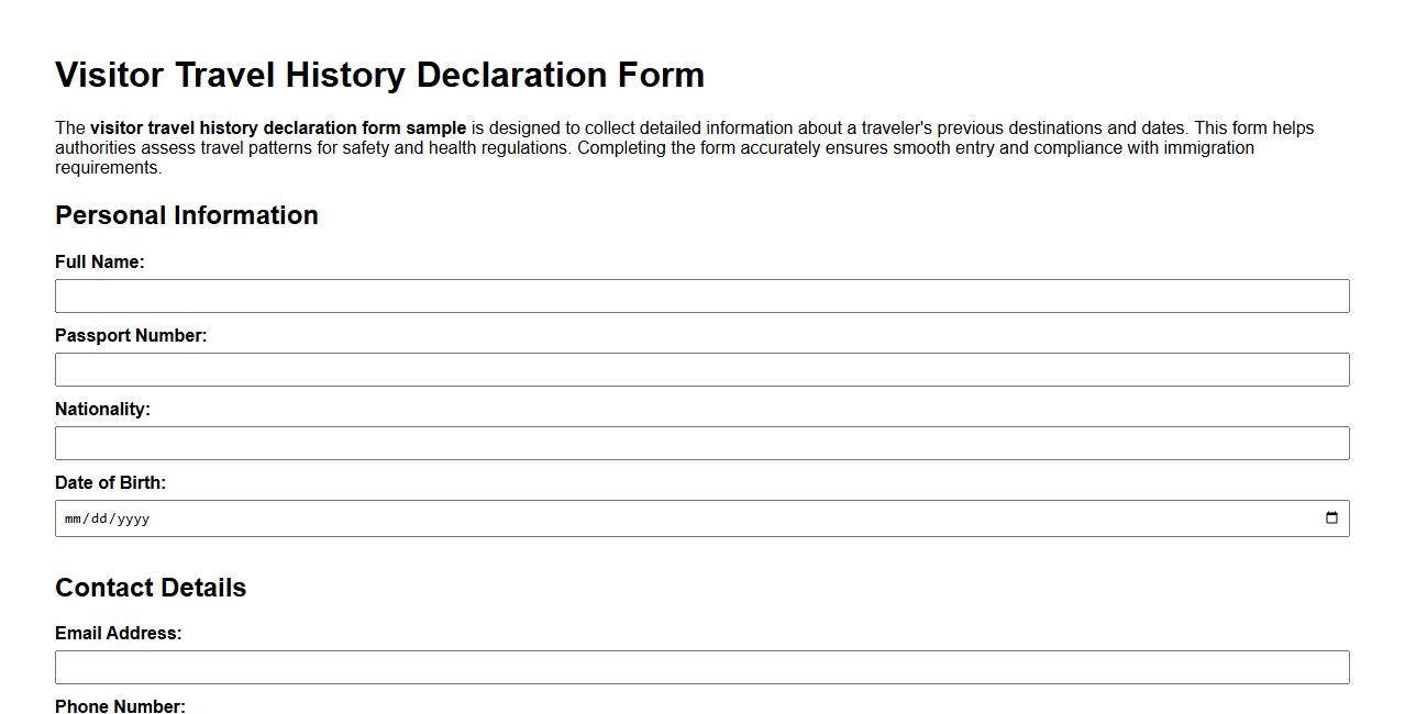 visitor travel history declaration form sample image preview