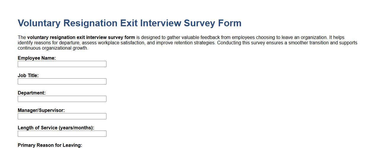 voluntary resignation exit interview survey form image preview