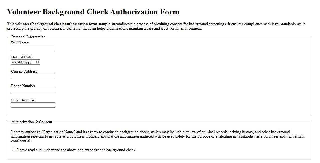 Volunteer background check authorization form sample image preview