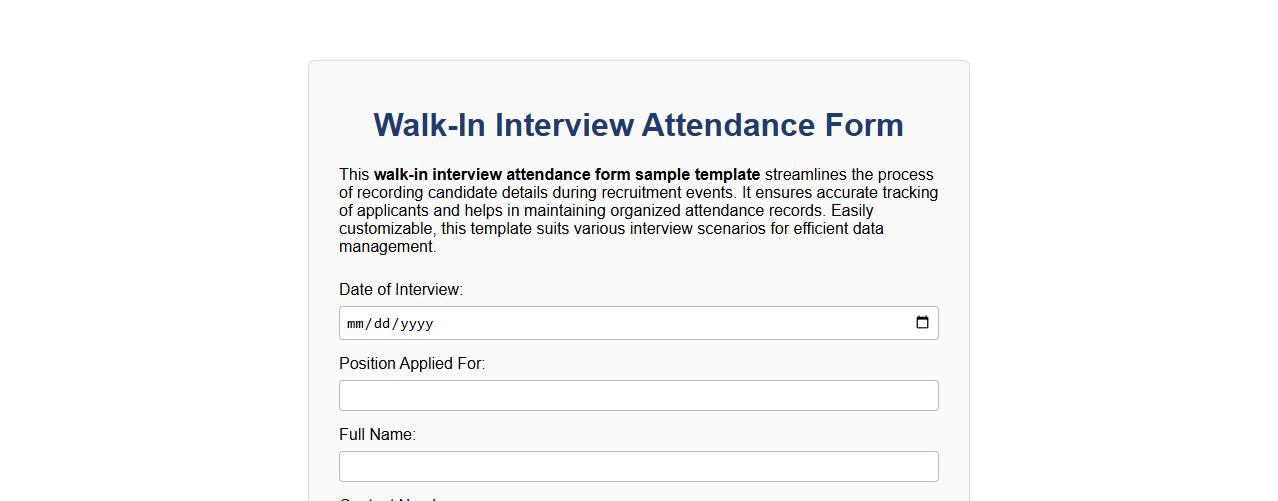walk-in interview attendance form sample template image preview