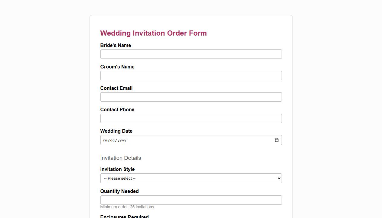 wedding invitation order form sample image preview