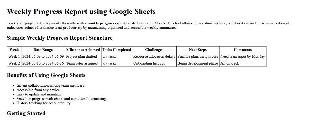 Weekly progress report using Google Sheets image preview