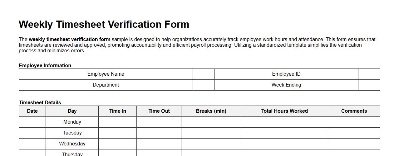 weekly timesheet verification form sample image preview