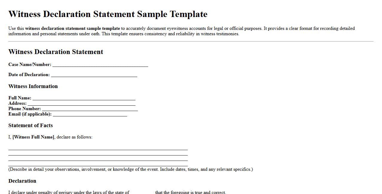 Witness declaration statement sample template image preview