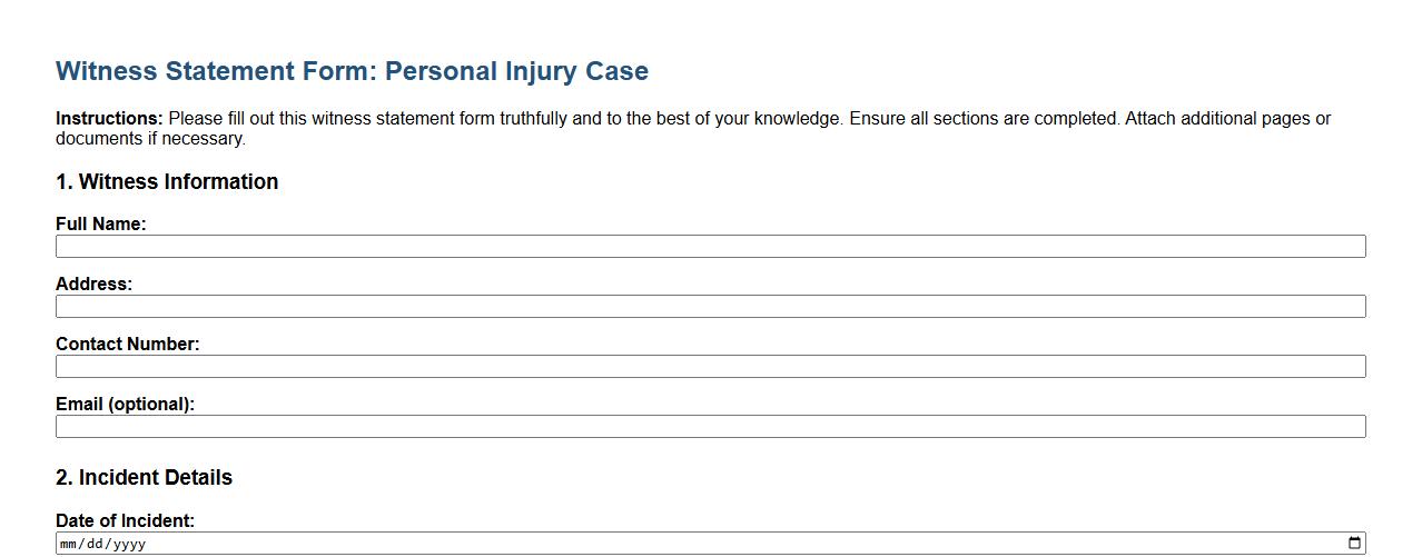 Witness statement form sample for personal injury image preview