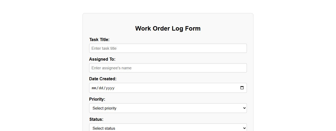 work order log form sample with priority and comments section image preview