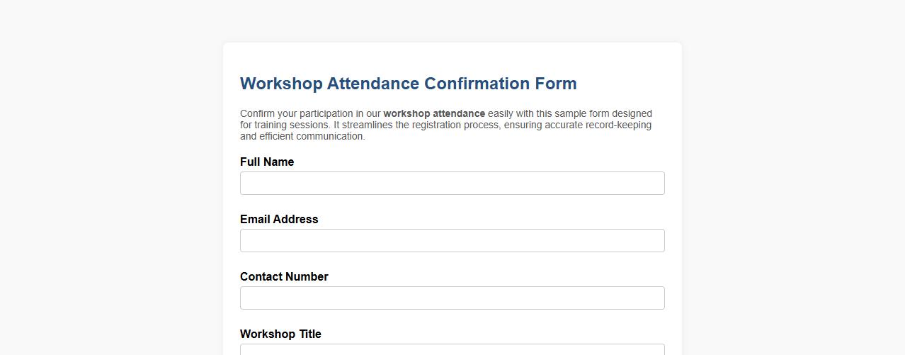 workshop attendance confirmation form sample for training image preview