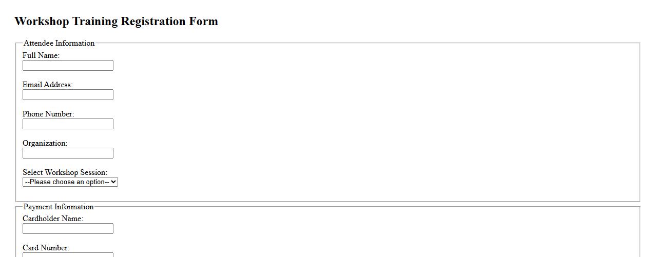 Workshop training registration form sample with payment section image preview