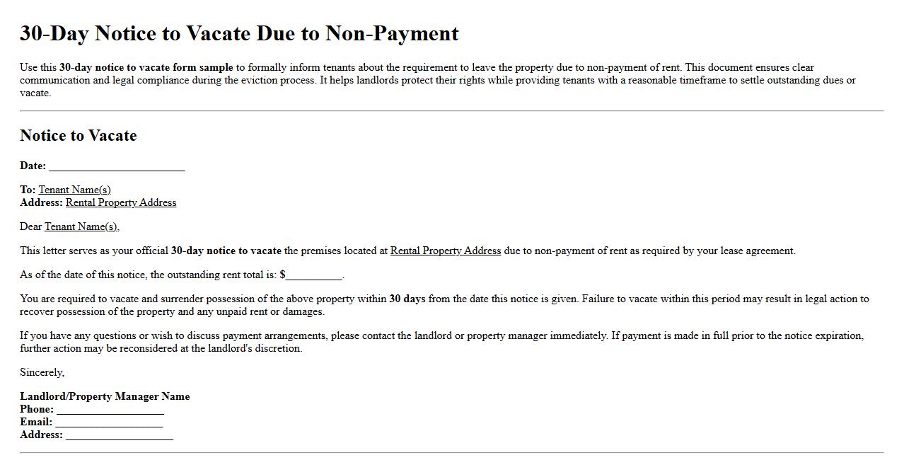 30-day notice to vacate form sample due to non-payment image preview