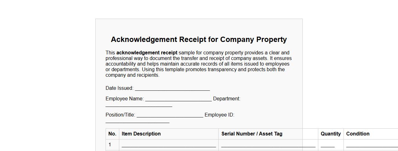 Acknowledgement receipt sample for company property image preview