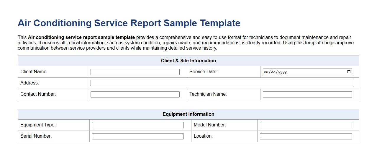 Air conditioning service report sample template image preview
