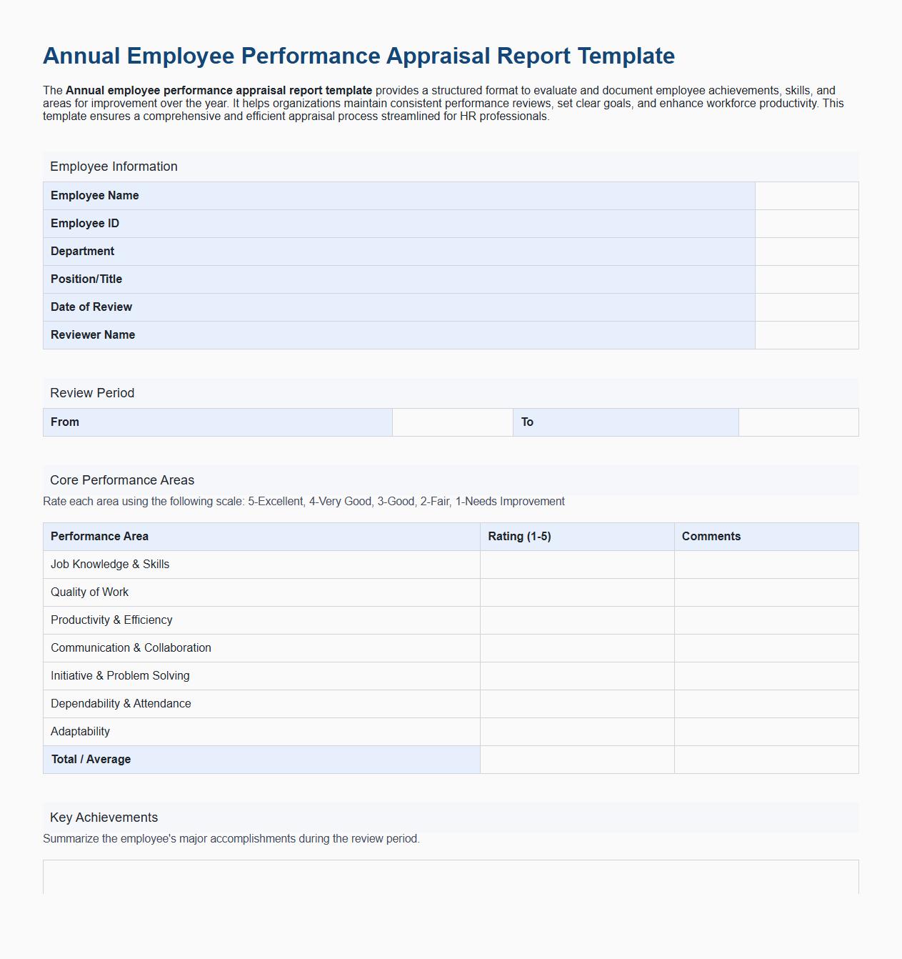 Annual employee performance appraisal report template image preview
