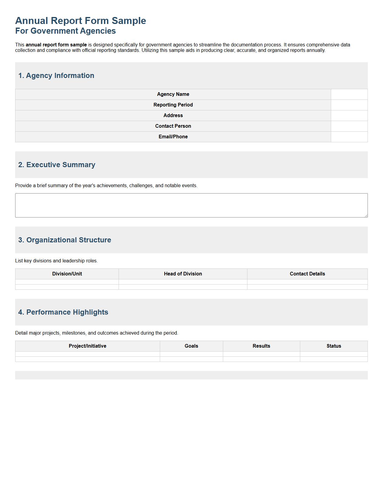 annual report form sample for government agencies image preview