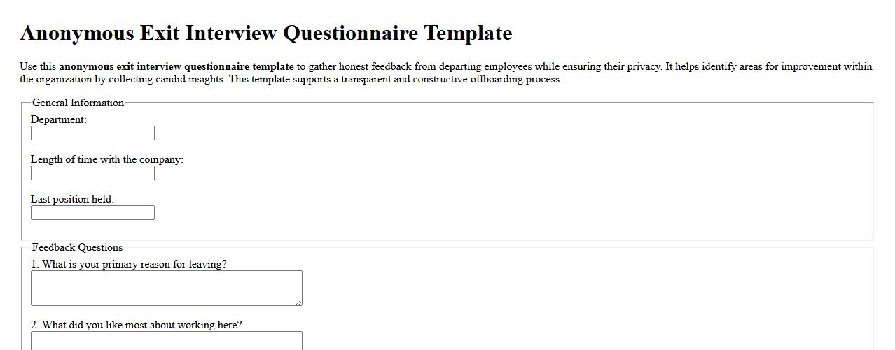 Anonymous exit interview questionnaire template image preview