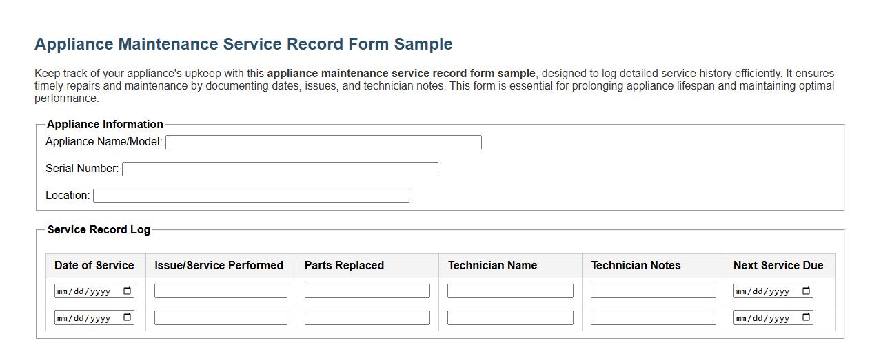 appliance maintenance service record form sample image preview