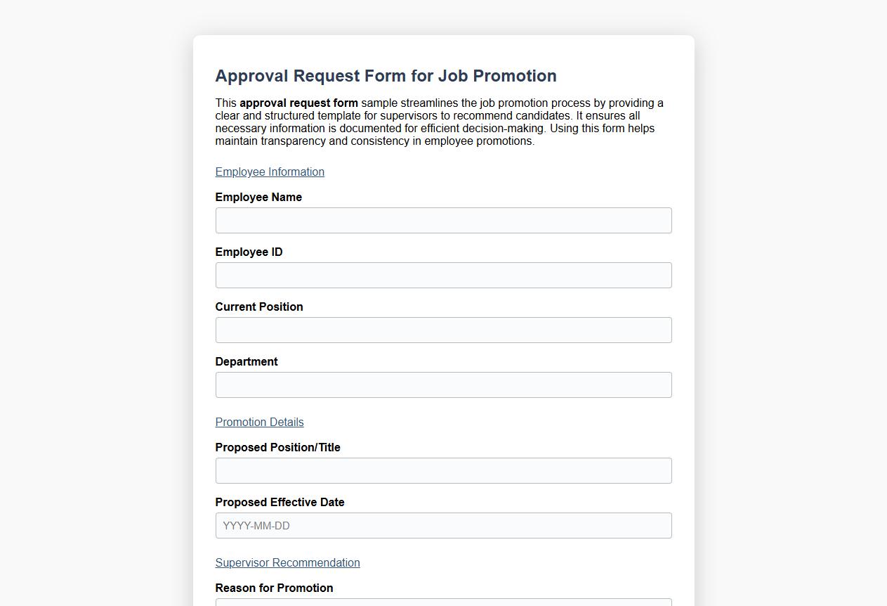 Approval request form sample for job promotion image preview