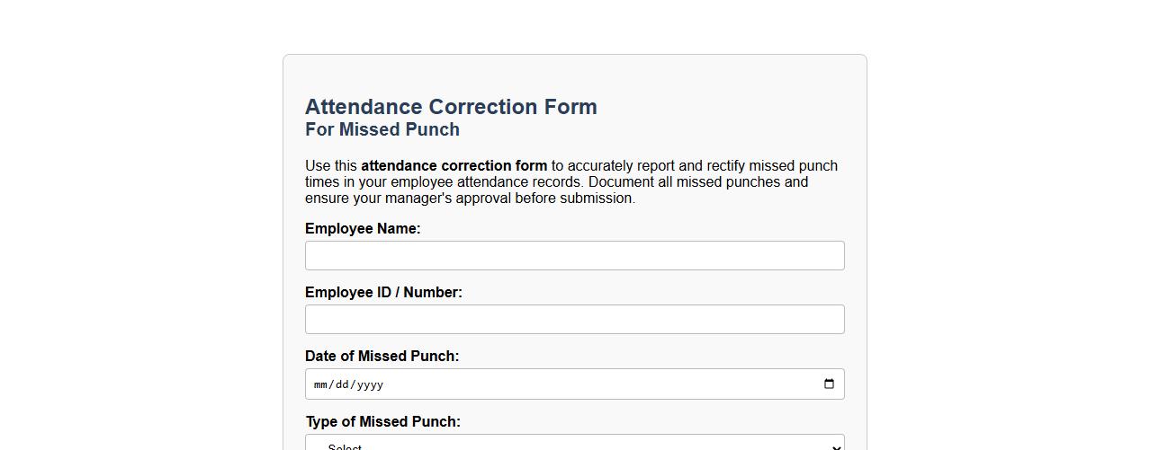 attendance correction form sample for missed punch image preview