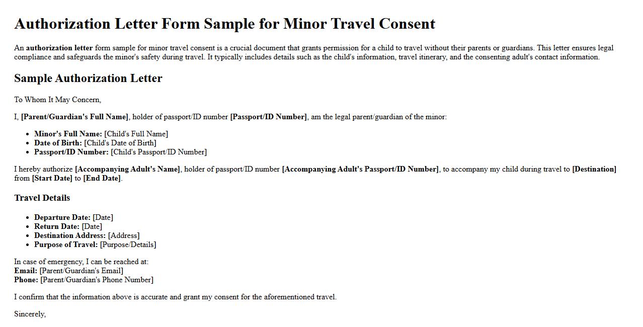Authorization letter form sample for minor travel consent image preview