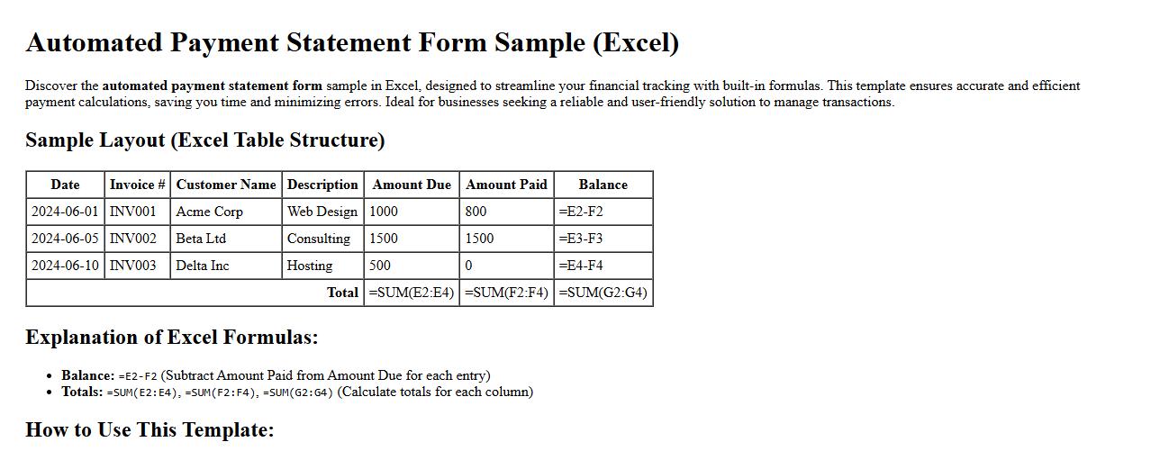 automated payment statement form sample excel with formulas image preview