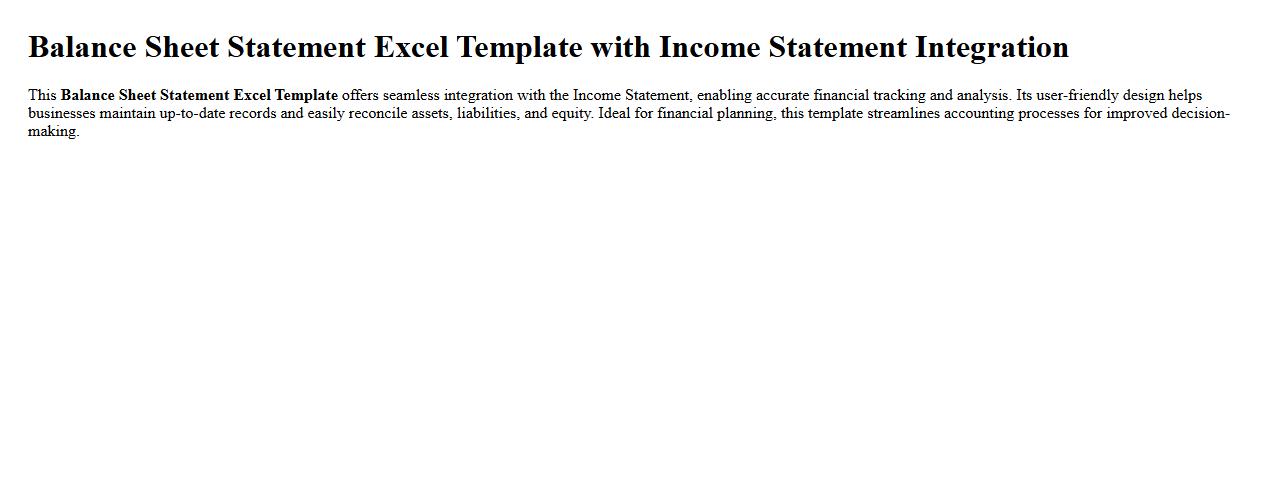 Balance sheet statement excel template with income statement integration image preview