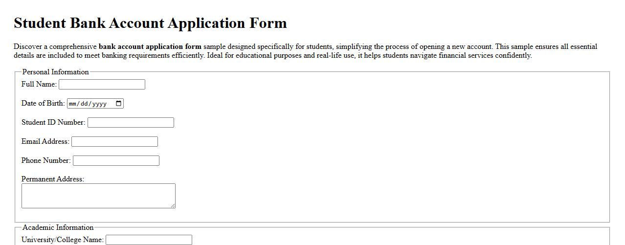 bank account application form sample for students image preview