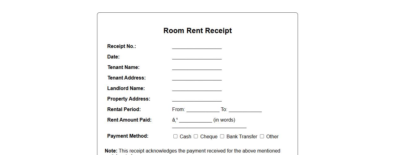 basic room rent receipt form sample image preview