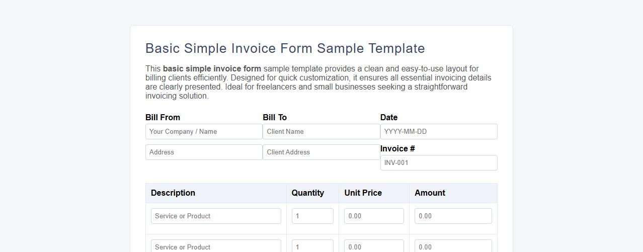 Basic simple invoice form sample template image preview