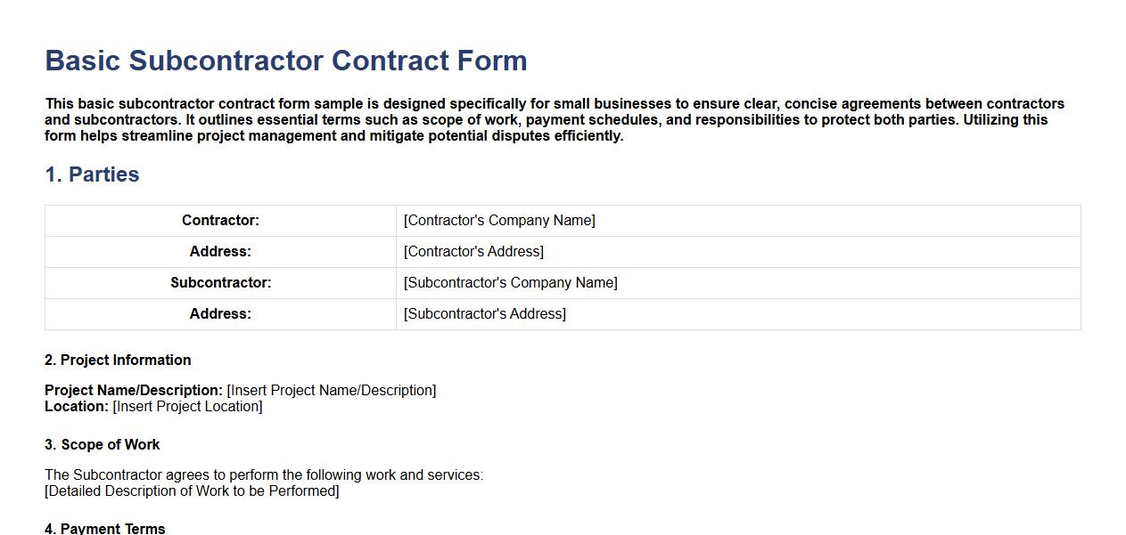 basic subcontractor contract form sample for small business image preview