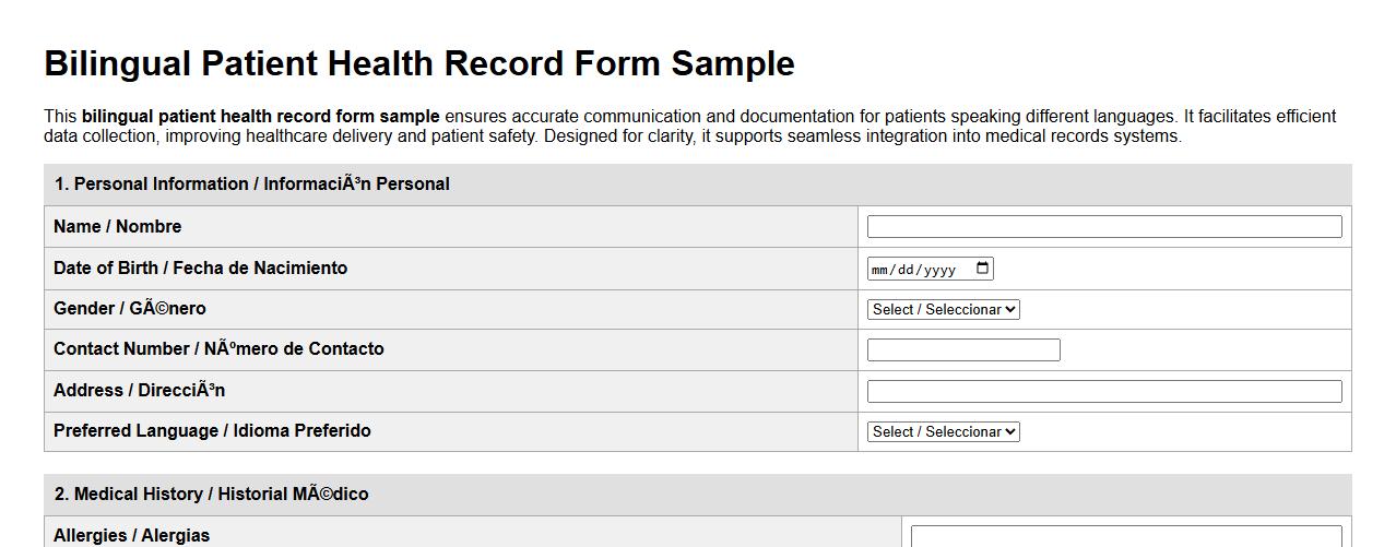 bilingual patient health record form sample image preview