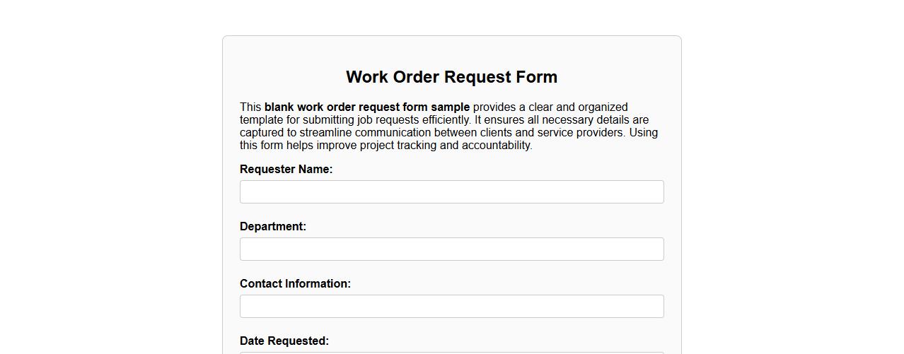 blank work order request form sample image preview