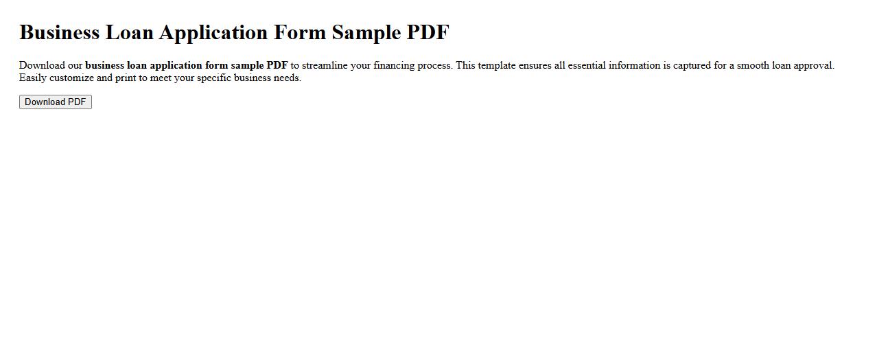 Business loan application form sample PDF image preview