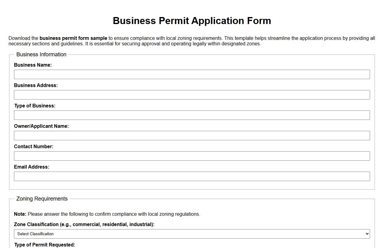 business permit form sample with zoning requirements image preview