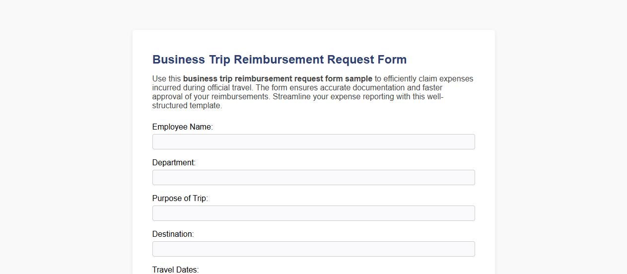 business trip reimbursement request form sample image preview