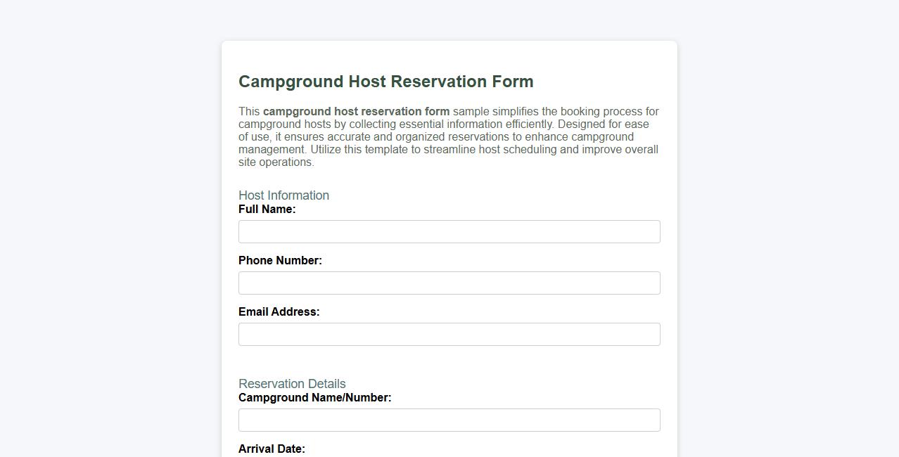 campground host reservation form sample image preview